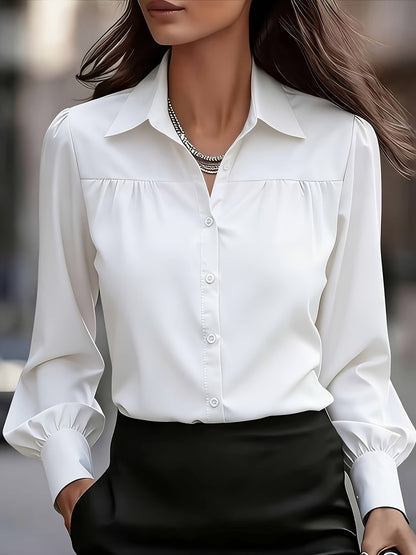 Women's Textured Blouse - Collared Long Sleeve detail view