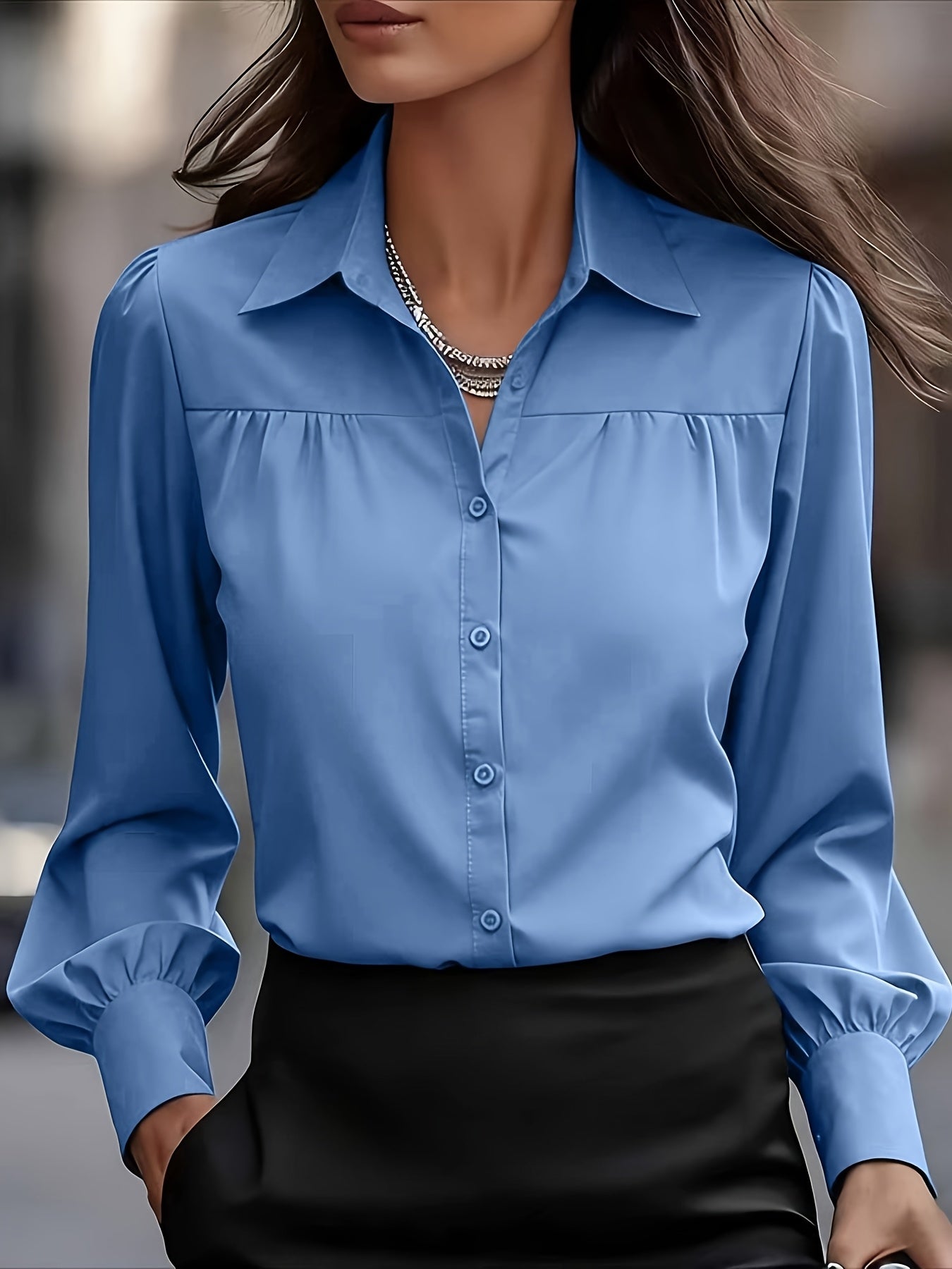 Women's Textured Blouse - Collared Long Sleeve detail view