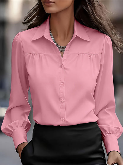 Women's Textured Blouse - Collared Long Sleeve – Pink option – view 2