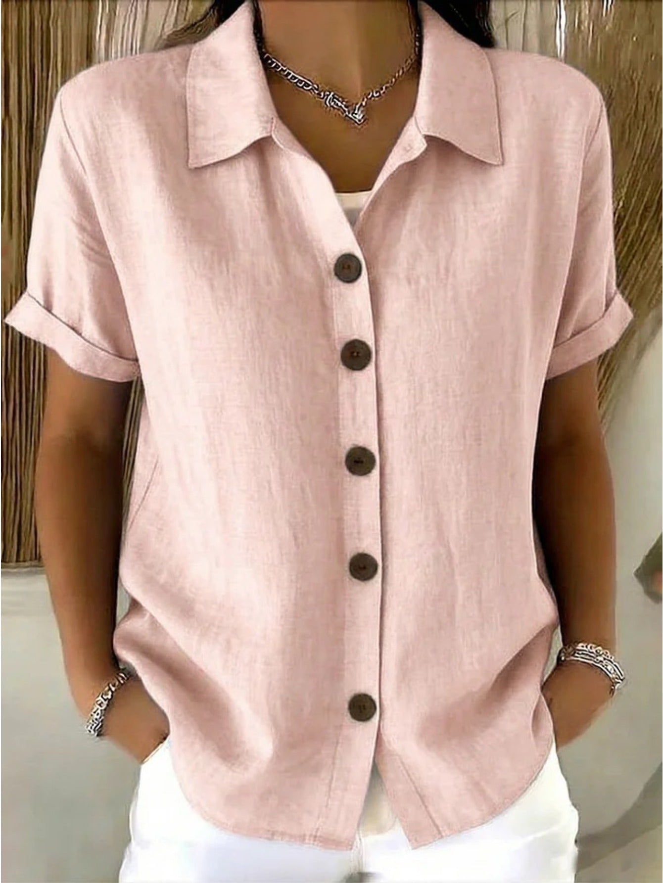 Women's Textured Blouse - Collared Short Sleeve detail view