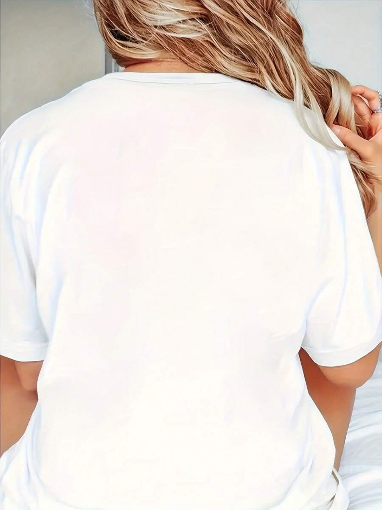 Women's Textured Blouse - Crew Neck Short Sleeve – White / Black – view 10