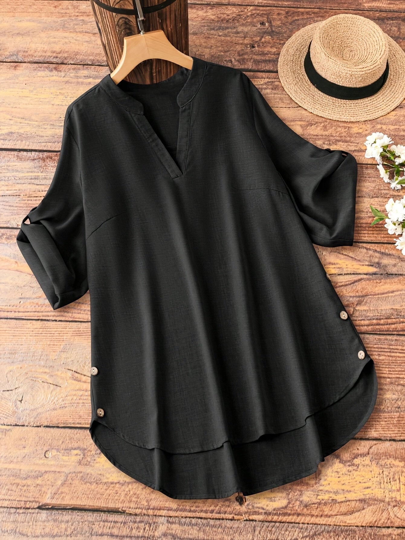 Women's Textured Blouse - V-Neck – Relaxed fit detail view