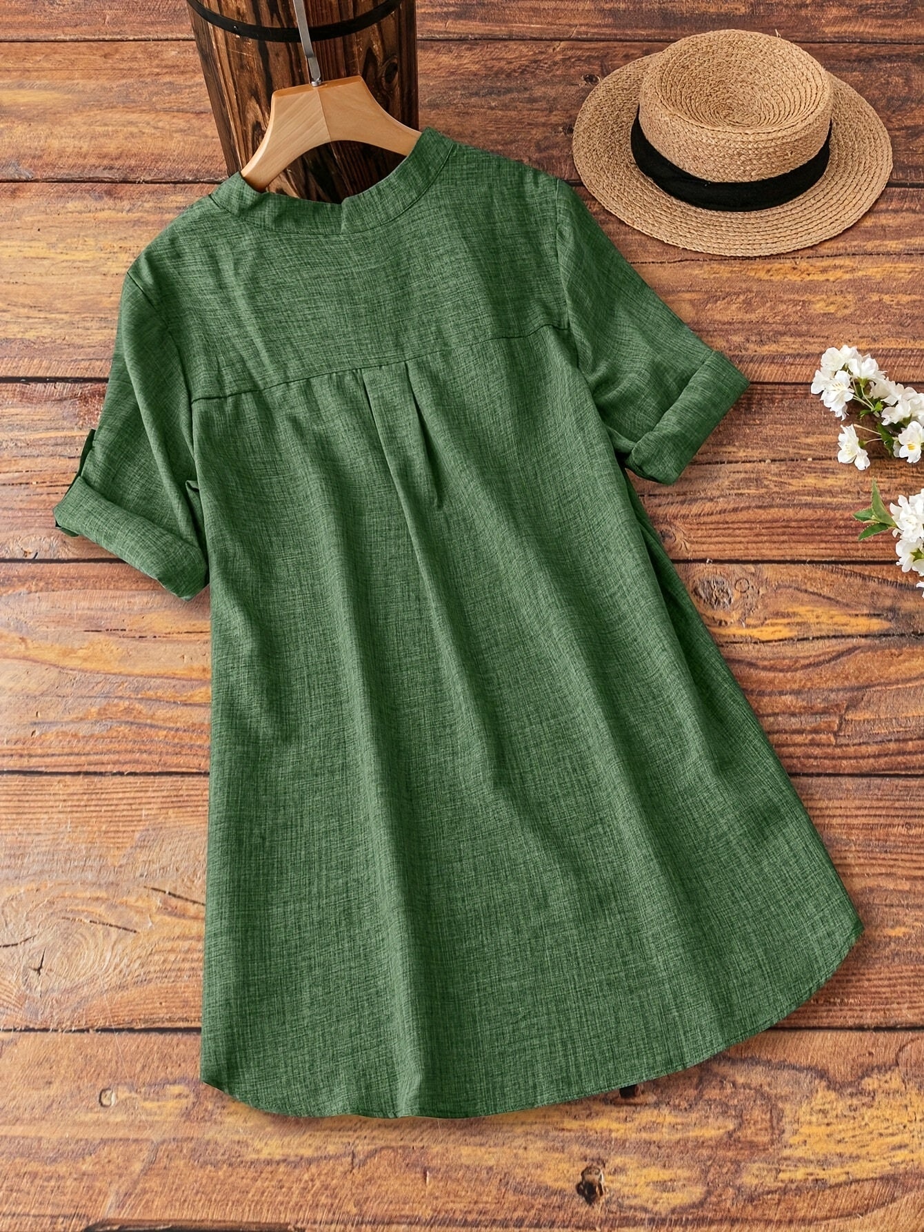 Women's Textured Blouse - V-Neck – Relaxed fit detail view
