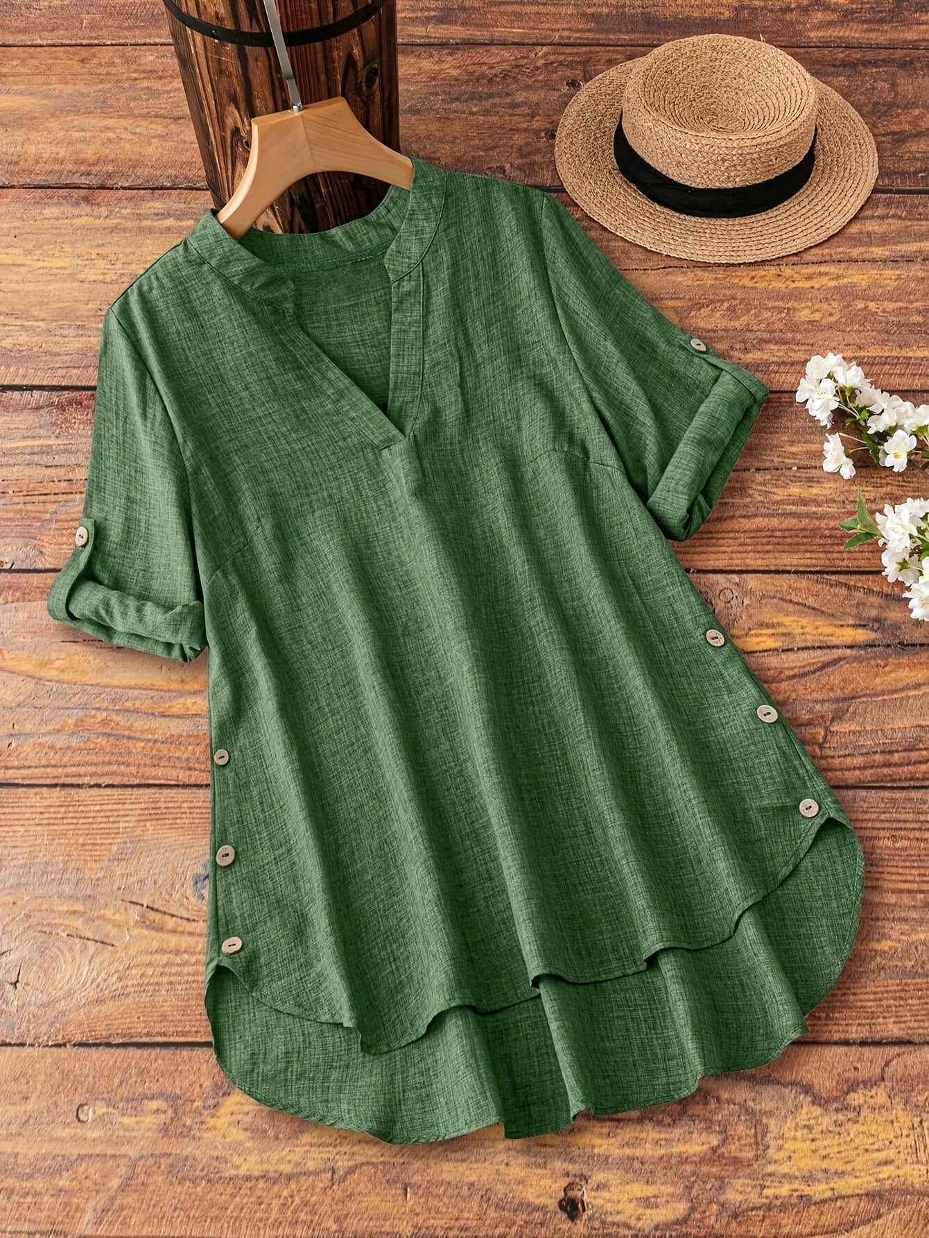 Women's Textured Blouse - V-Neck – Relaxed fit detail view