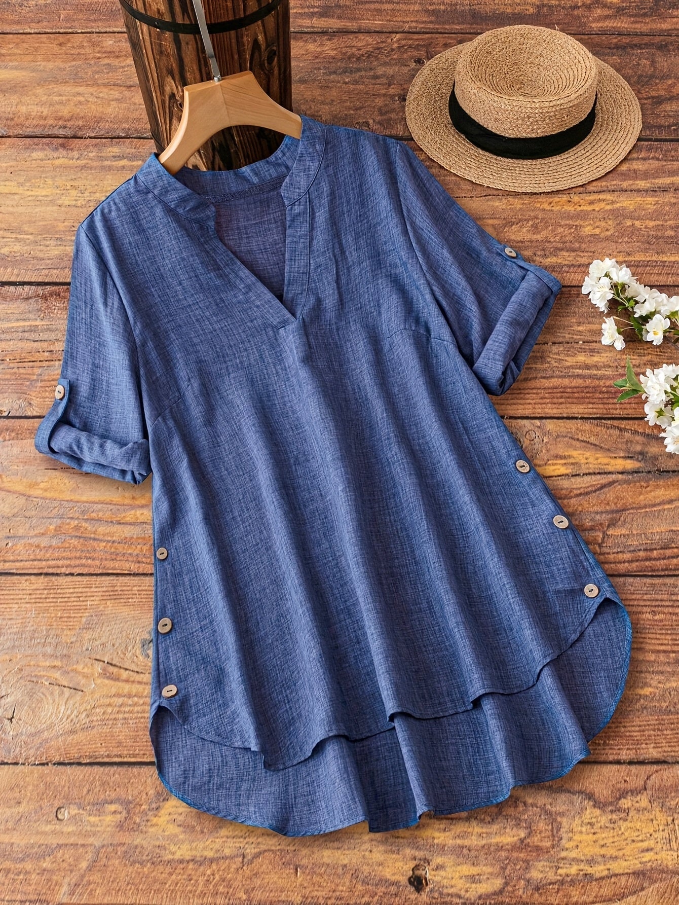 Women's Textured Blouse - V-Neck – Relaxed fit detail view