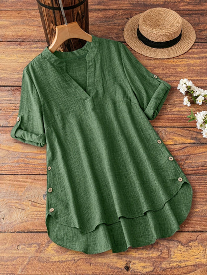 Women's Textured Blouse - V-Neck – Relaxed fit – Green option – main product image