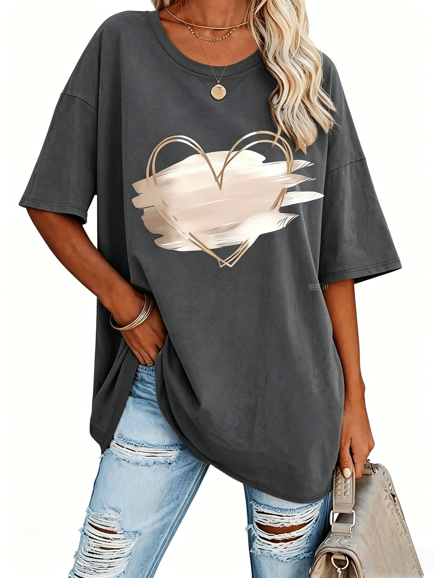 Women's Textured Blouse - V-Neck Short Sleeve – Sizes 1XL–5XL detail view