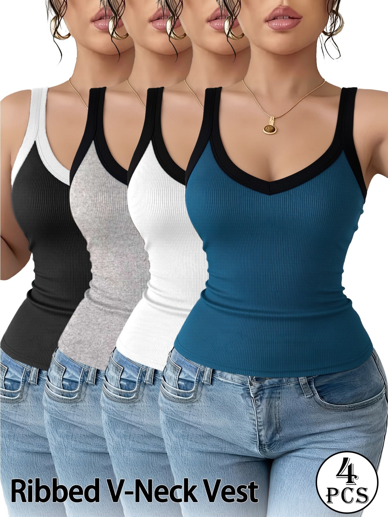Women's Textured Camisole - 4-Pack V-Neck Sleeveless – main product image