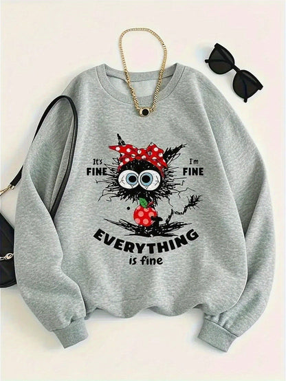 Women's Textured Crewneck Sweatshirt - Crew Neck Long Sleeve – Grey option – main product image