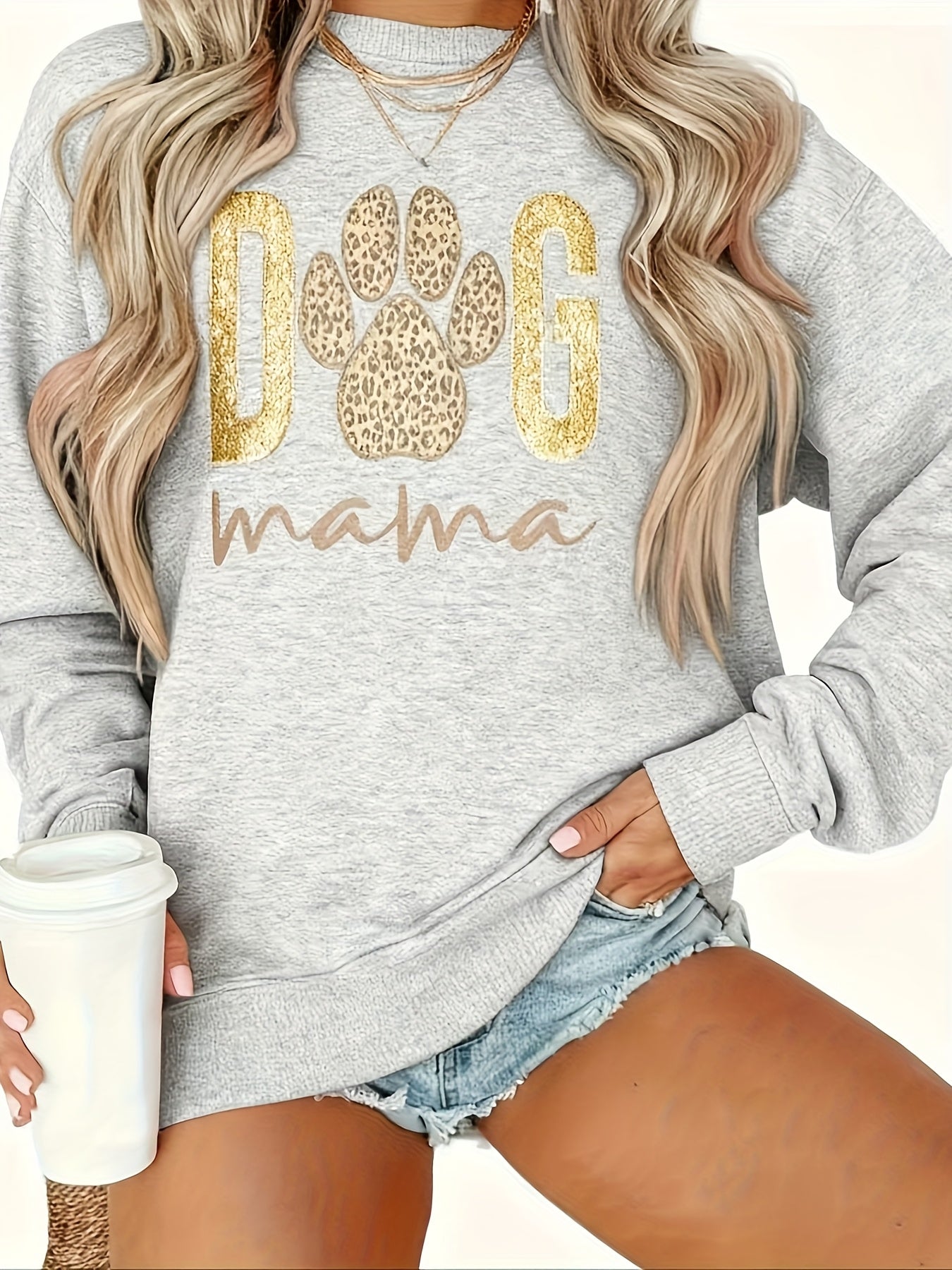 Women's Textured Crewneck Sweatshirt - Regular Fit Crew Neck – Black / White – Black option – main product image