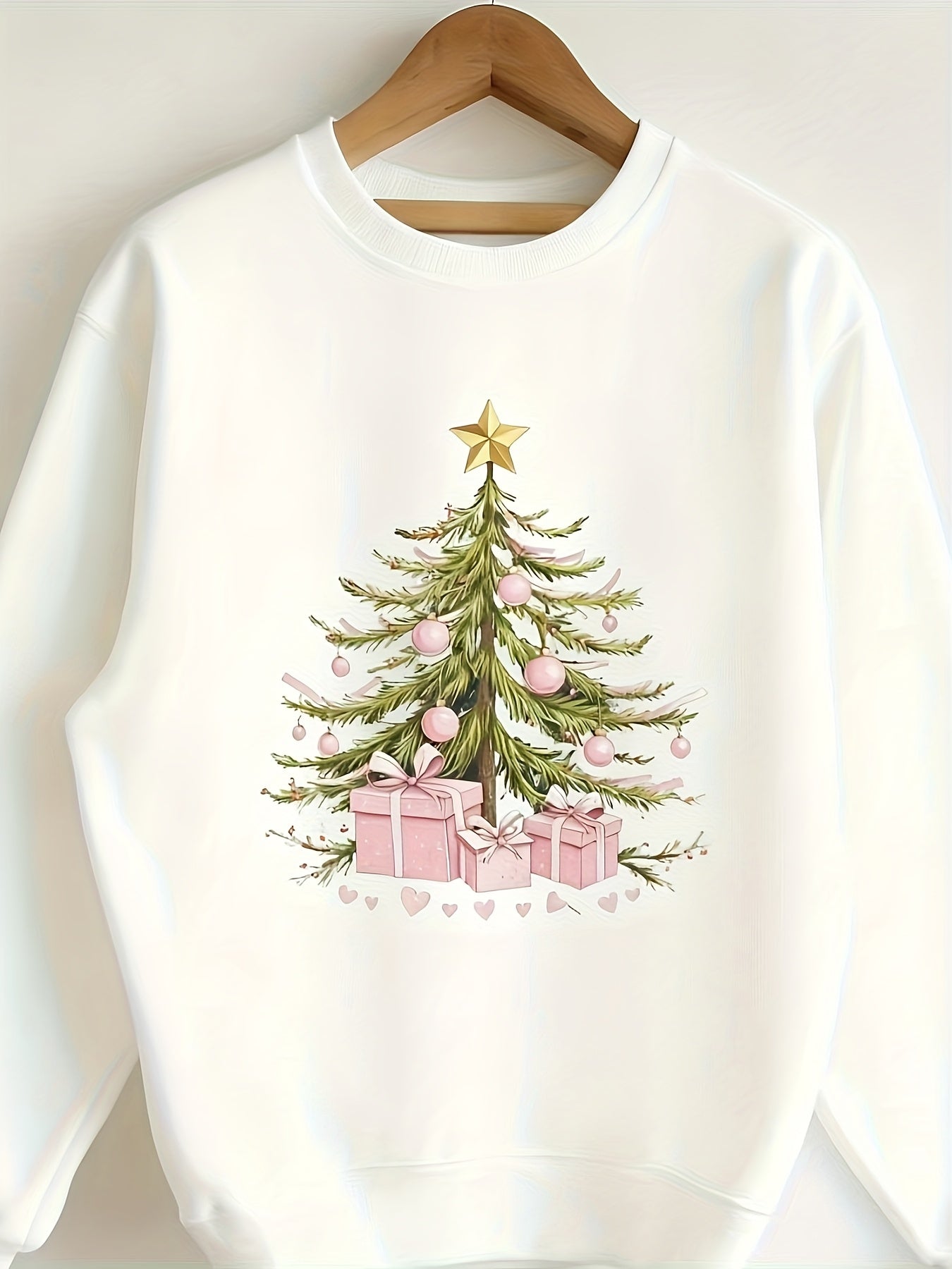 Women's Textured Crewneck Sweatshirt - Regular Fit Crew Neck – Light Grey / White detail view