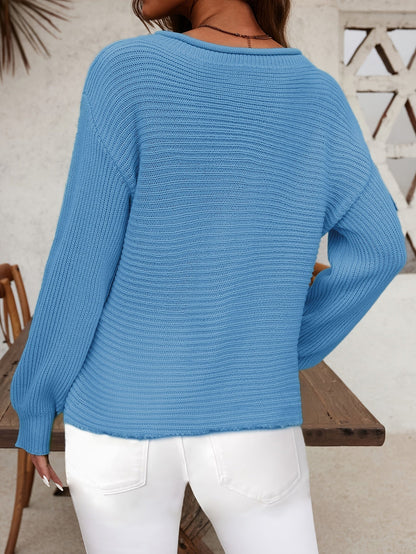 Women's Textured Pullover Sweater - Classic Neck Lantern Sleeve detail view
