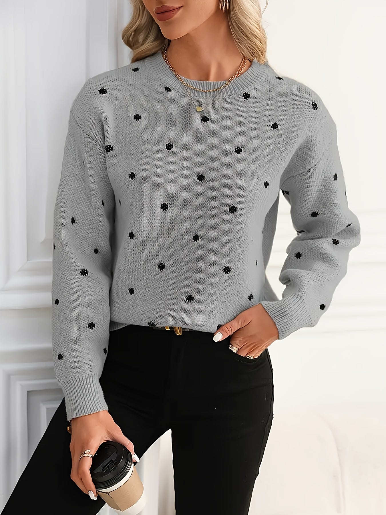 Women's Textured Pullover Sweater - Crew Neck Long Sleeve detail view