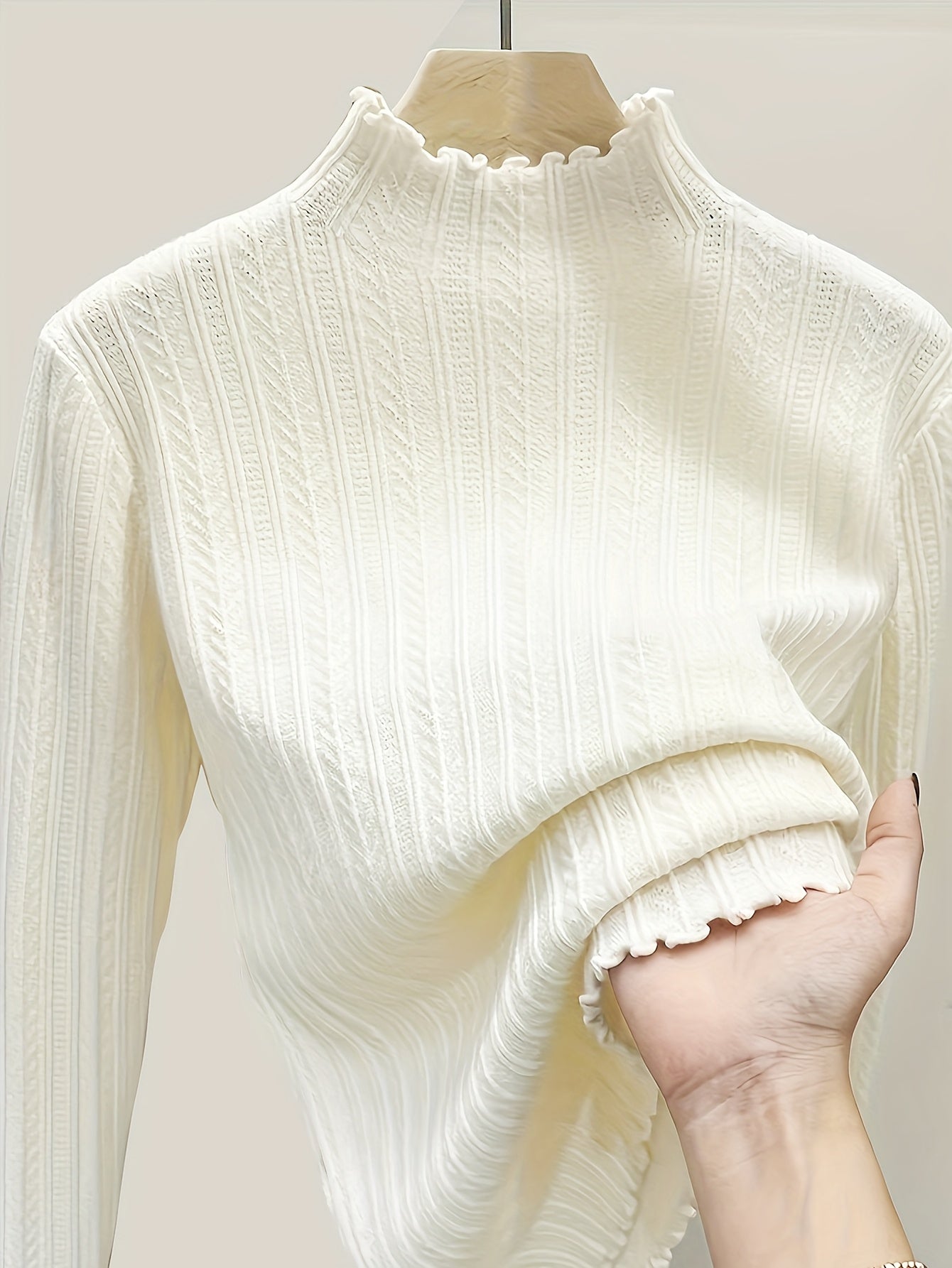 Women's Textured Pullover Sweater - Mock Neck Long Sleeve detail view