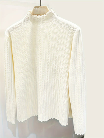 Women's Textured Pullover Sweater - Mock Neck Long Sleeve detail view