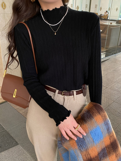 Women's Textured Pullover Sweater - Mock Neck Long Sleeve detail view
