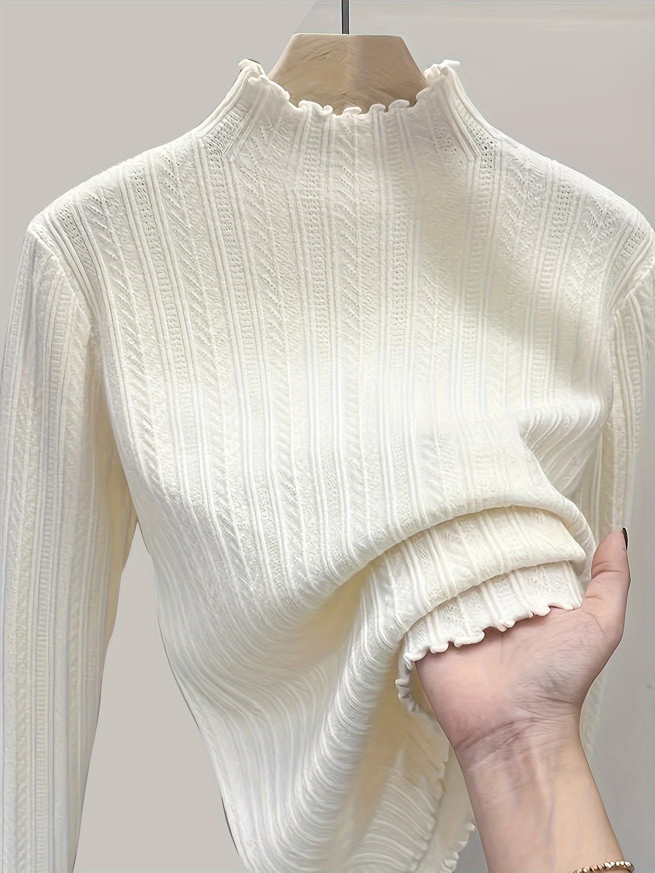 Women's Textured Pullover Sweater - Mock Neck Long Sleeve detail view