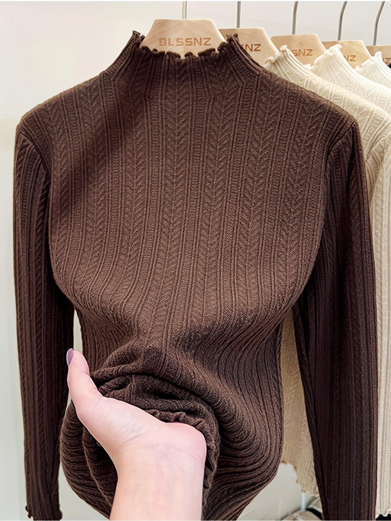 Women's Textured Pullover Sweater - Mock Neck Long Sleeve detail view