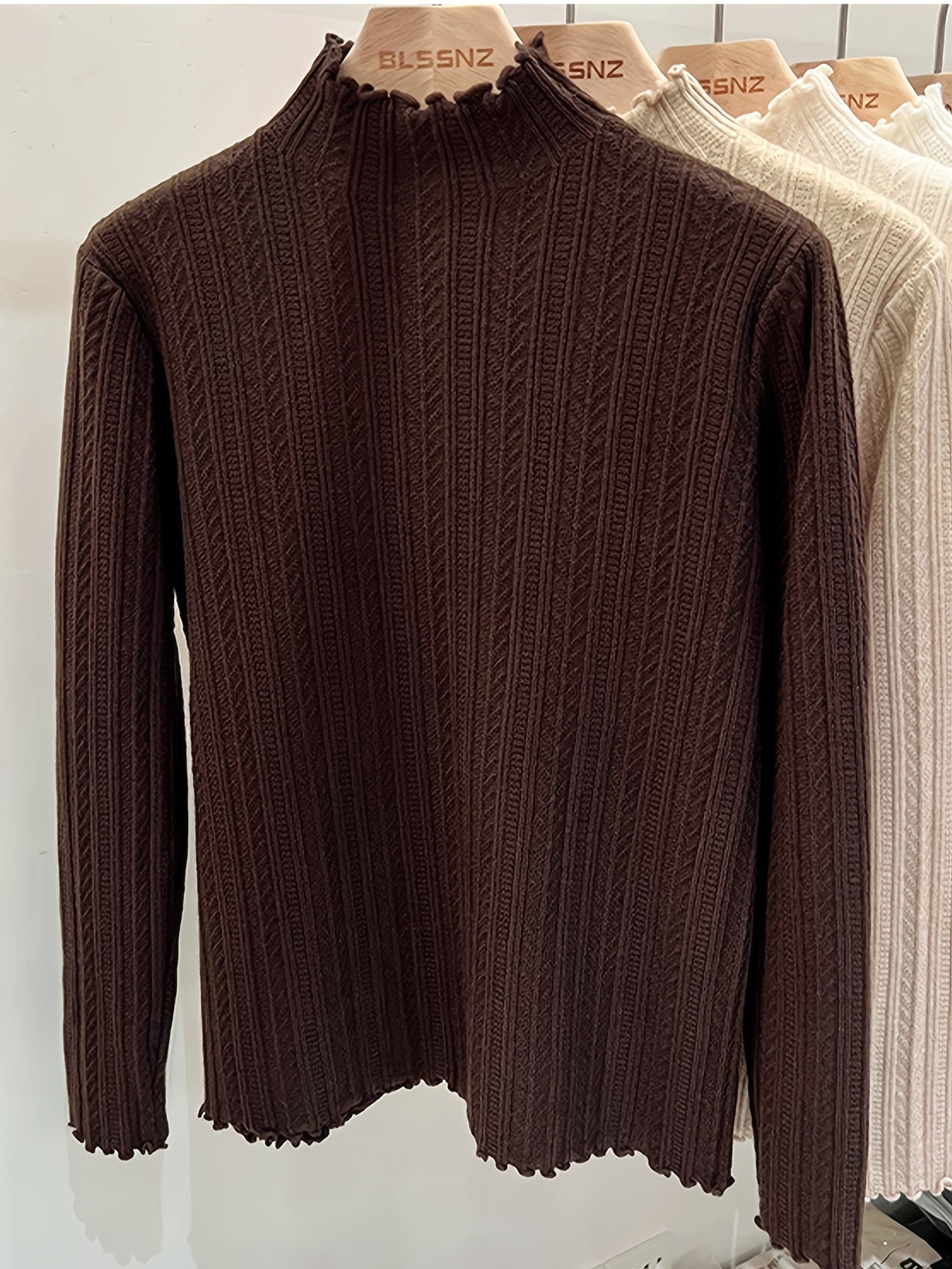 Women's Textured Pullover Sweater - Mock Neck Long Sleeve detail view