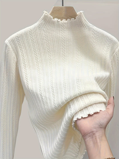 Women's Textured Pullover Sweater - Mock Neck Long Sleeve – White option – view 2