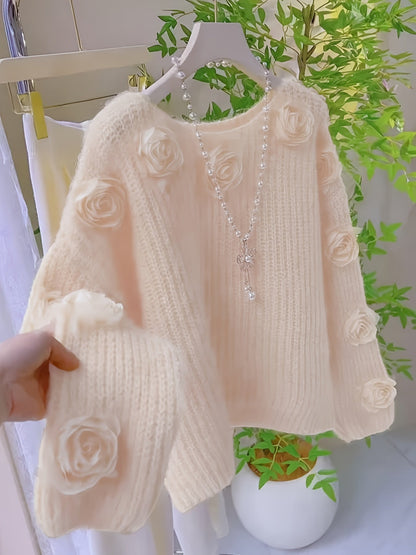 Women's Textured Pullover Sweater - Relaxed Fit Classic Neck detail view