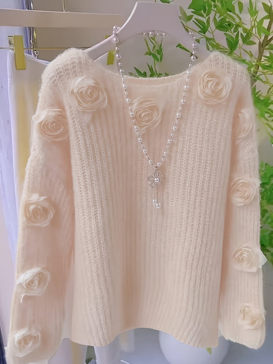 Women's Textured Pullover Sweater - Relaxed Fit Classic Neck – Yellow option – main product image