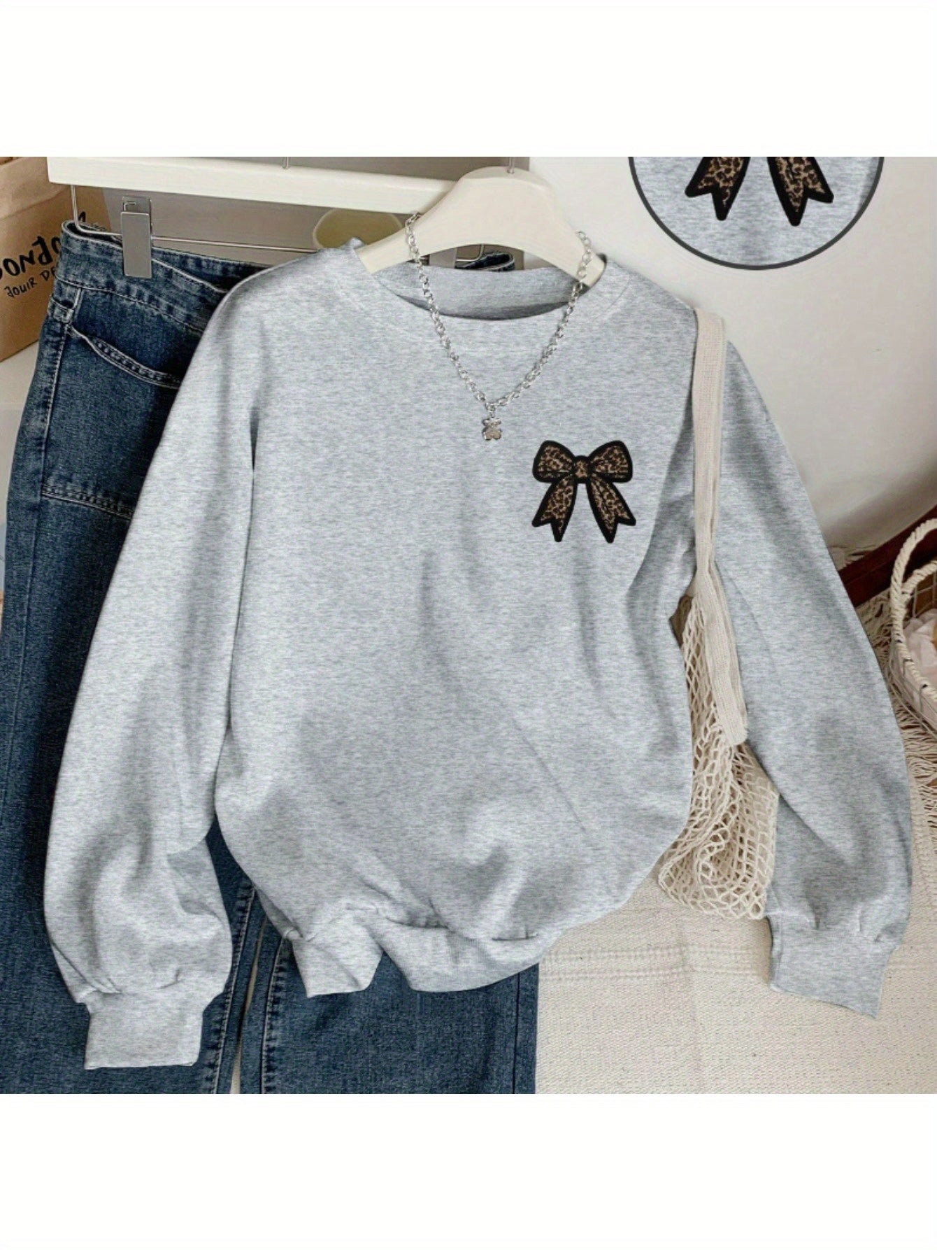 Women's Textured Sweater - Crew Neck Long Sleeve detail view