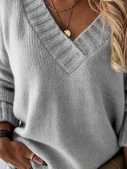 Women's Textured Sweater - V-Neck Long Sleeve detail view