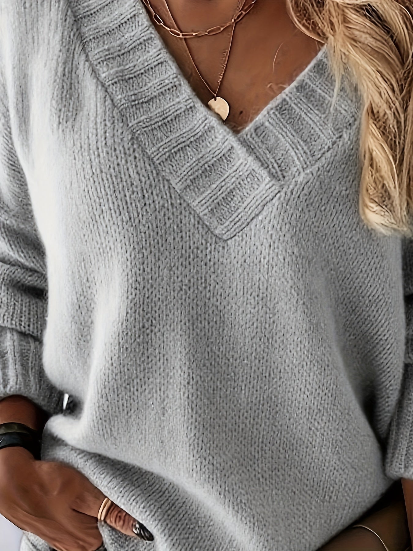 Women's Textured Sweater - V-Neck Long Sleeve detail view