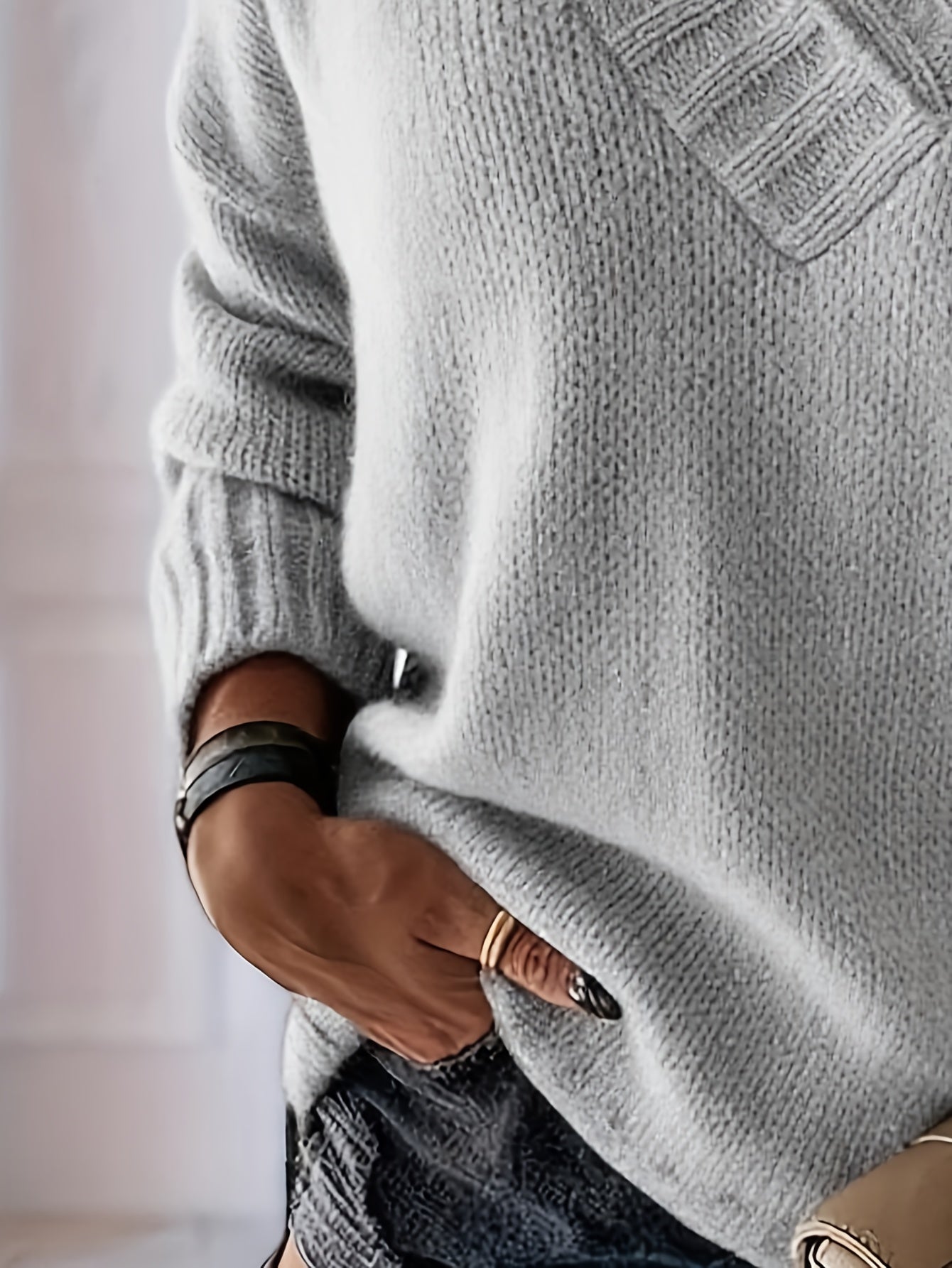 Women's Textured Sweater - V-Neck Long Sleeve detail view
