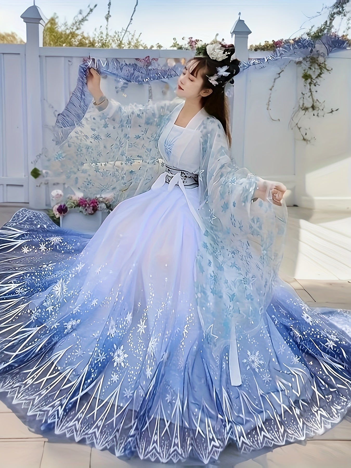 Women's Three-Piece Hanfu Skirt Set - Embroidered Layered Outfit – Blue option – main product image