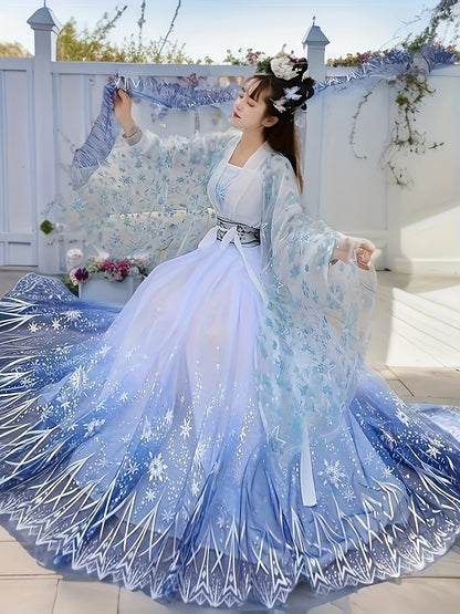 Women's Three-Piece Hanfu Skirt Set - Embroidered Layered Outfit – Blue option – main product image