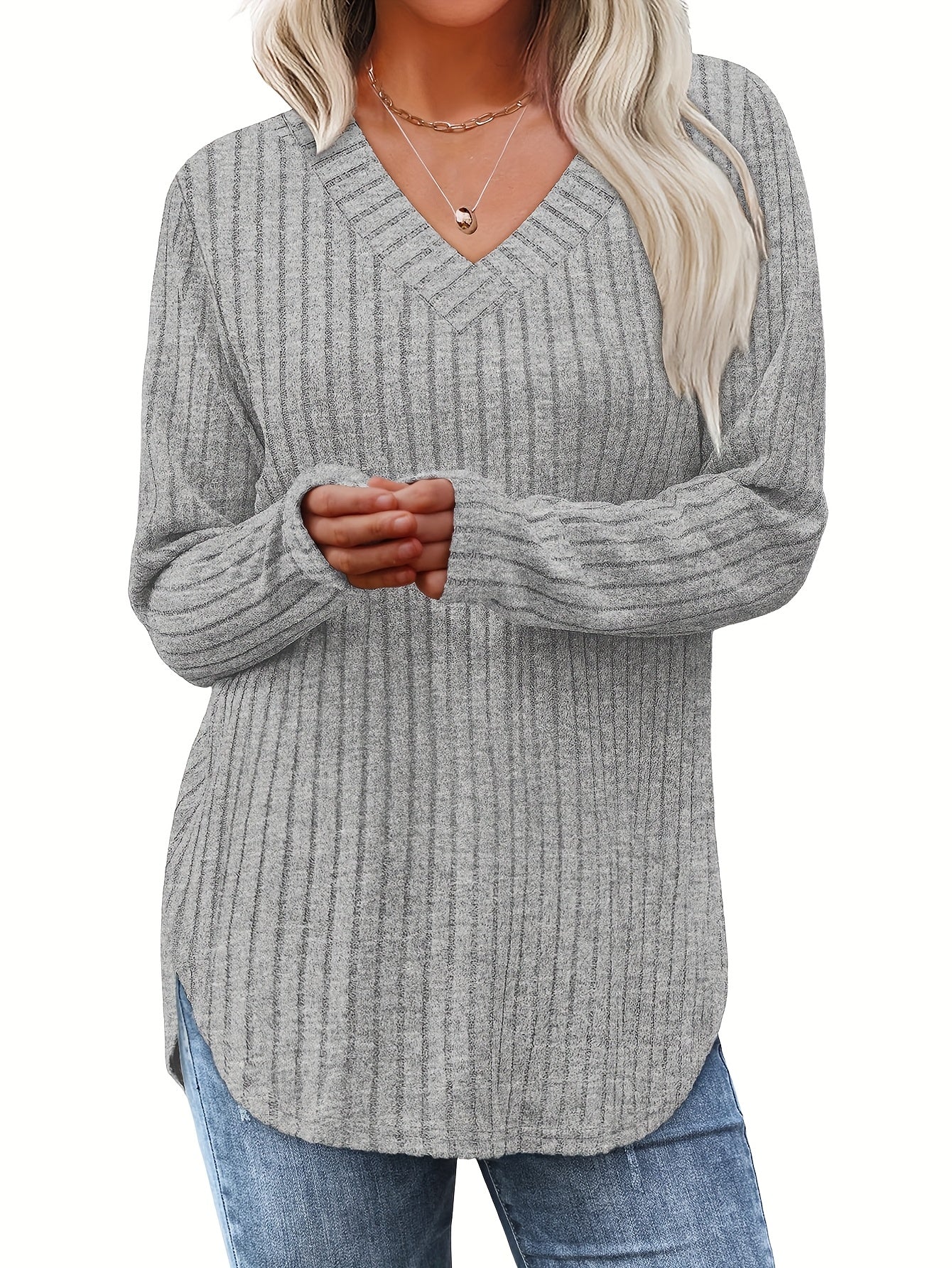 Women's Three-Piece Knit Top Set - V-Neck Layers detail view