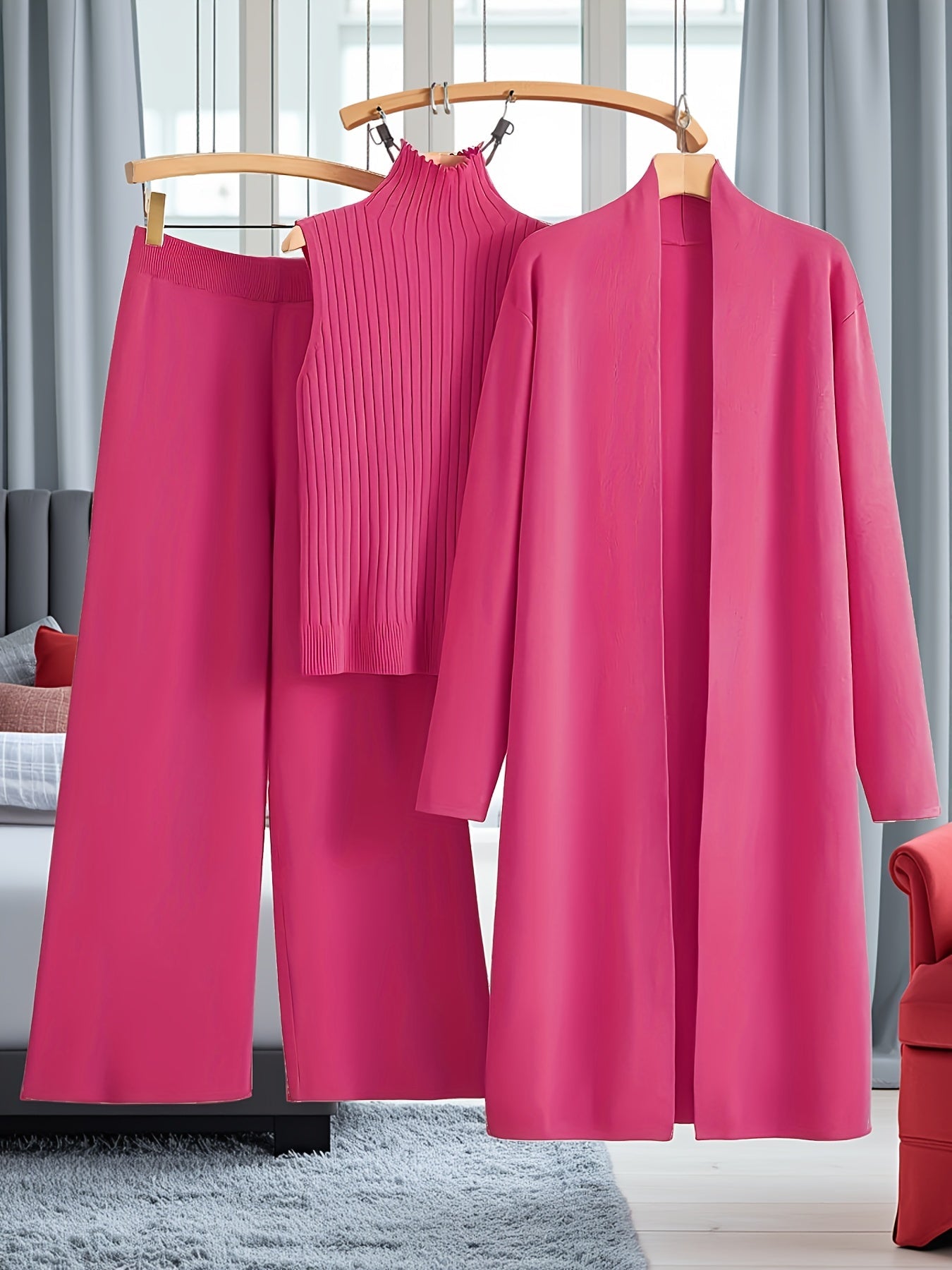 Women's Three-Piece Outfit Set - Casual Knit Style 69 detail view