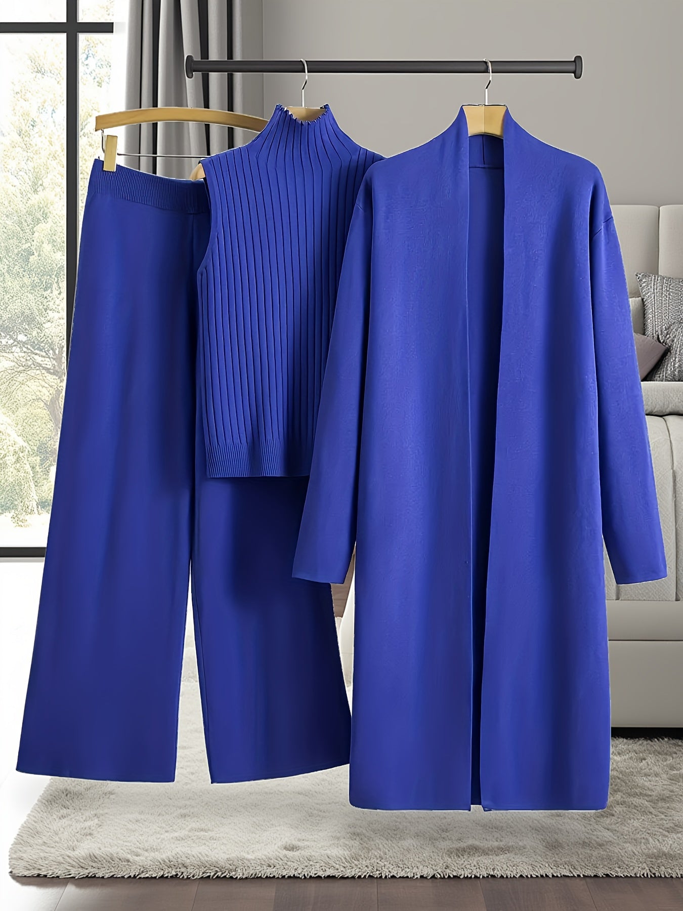 Women's Three-Piece Outfit Set - Casual Knit Style 69 – Blue option – main product image