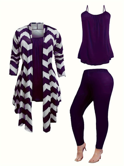 Women's Three-Piece Outfit Set - Graphic Print Casual Matching Outfit detail view