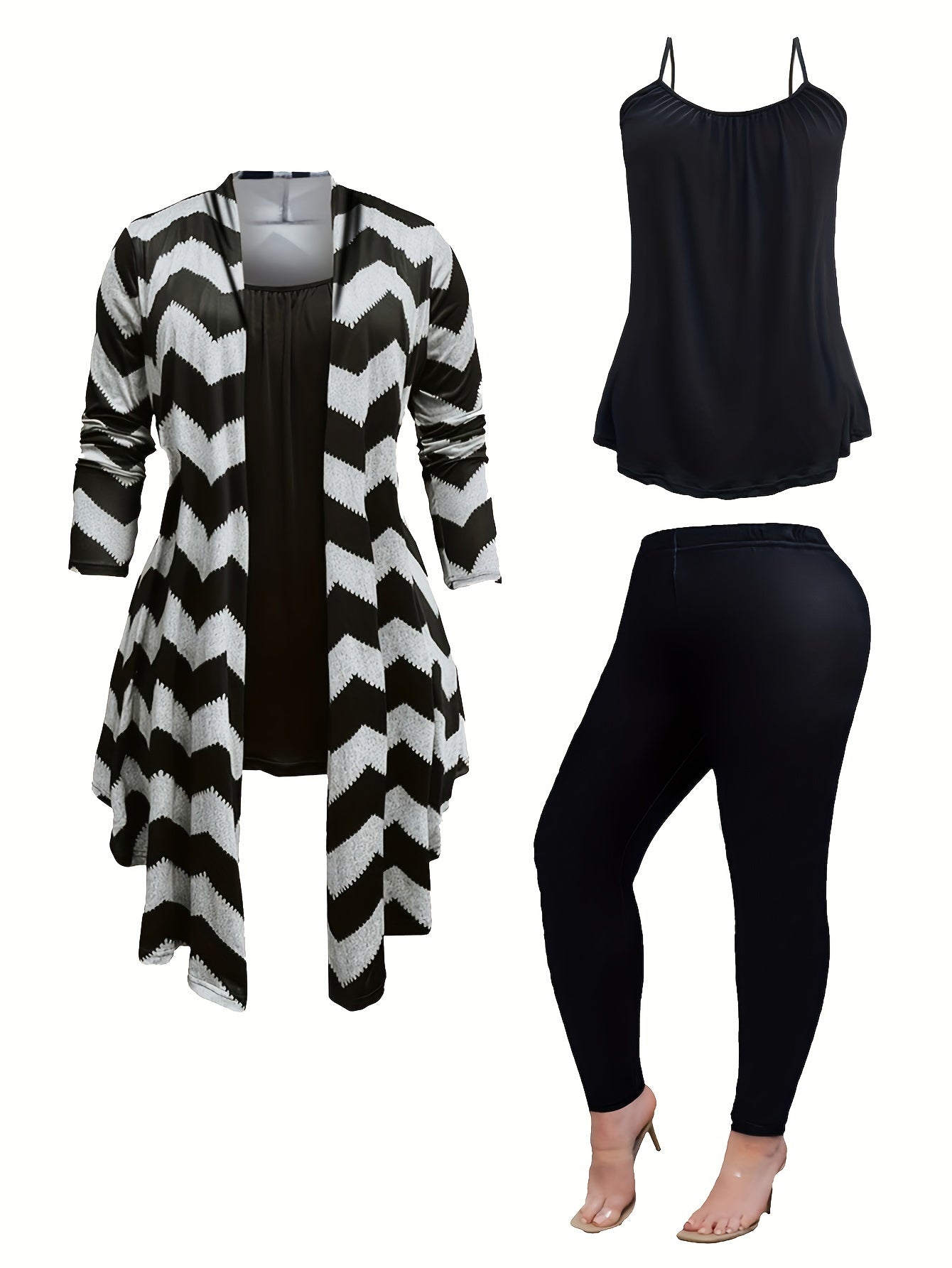Women's Three-Piece Outfit Set - Graphic Print Casual Matching Outfit detail view