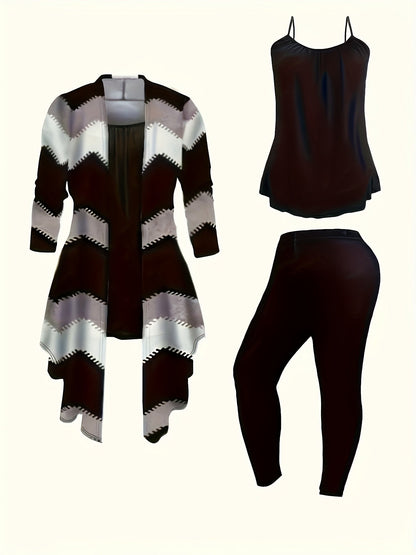 Women's Three-Piece Outfit Set - Knit Casual Matching Look – Black option – main product image