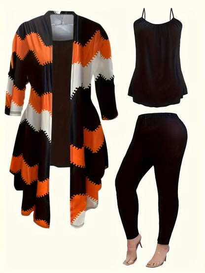 Women's Three-Piece Outfit Set - Knit Casual Matching Look – Black option – view 2