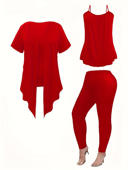 Women's Three-Piece Outfit Set - Knit Casual Matching Outfit – Black / Red detail view
