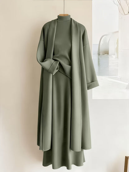 Women's Three-Piece Outfit Set - Knit Casual Matching Outfit – Olive Green detail view