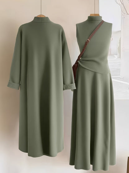 Women's Three-Piece Outfit Set - Knit Casual Matching Outfit – Olive Green detail view