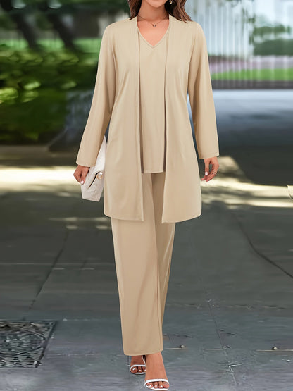 Women's Three-Piece Outfit Set - Matching Business Matching Look – Khaki option – main product image