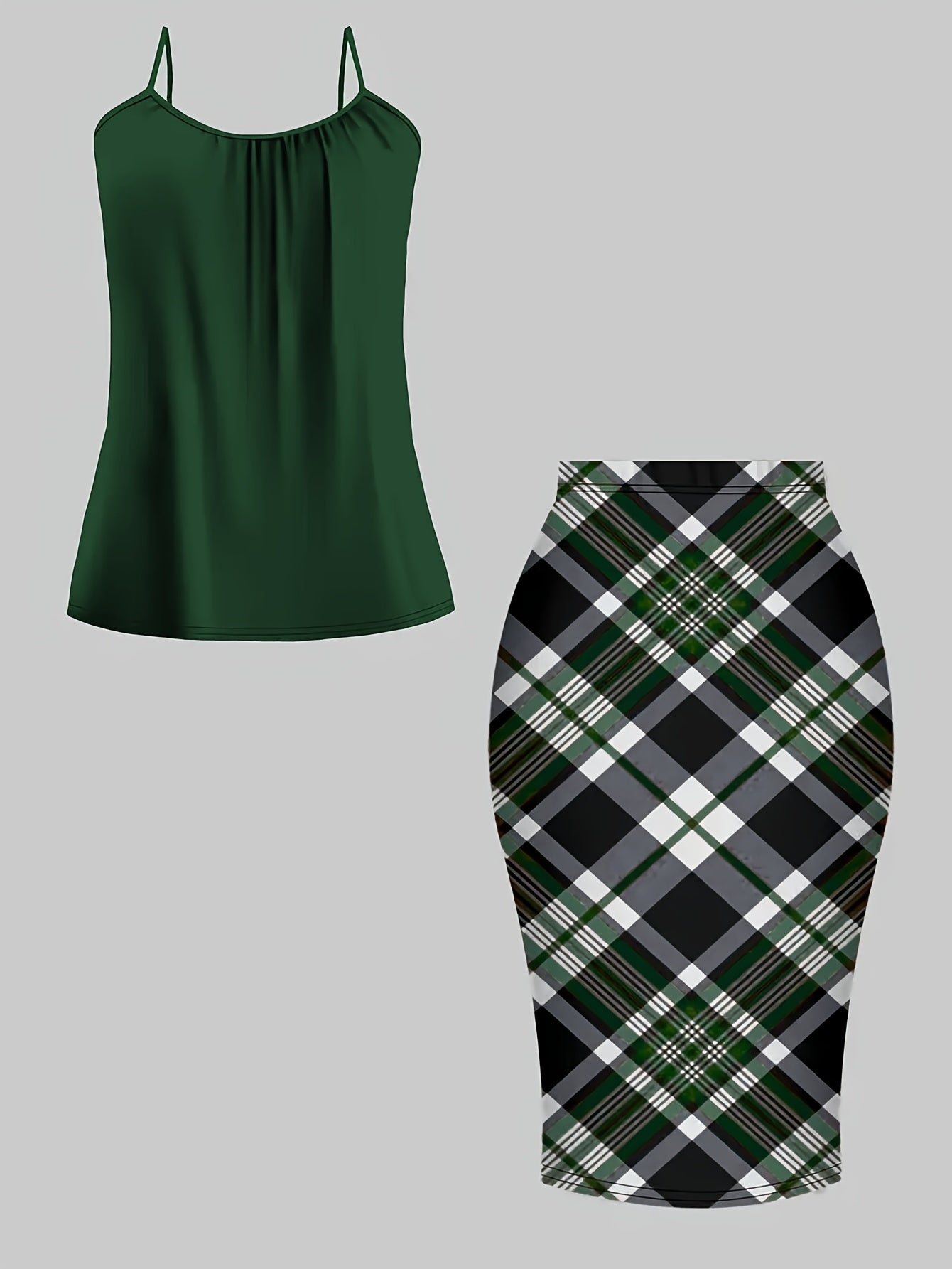 Women's Three-Piece Outfit Set - Plaid Workwear Matching Outfit detail view