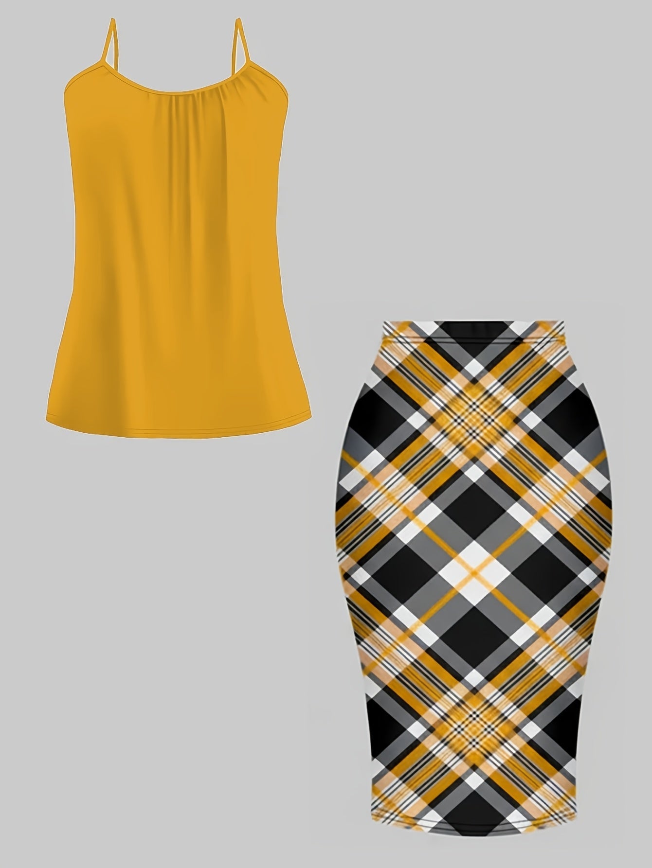 Women's Three-Piece Outfit Set - Plaid Workwear Matching Outfit detail view