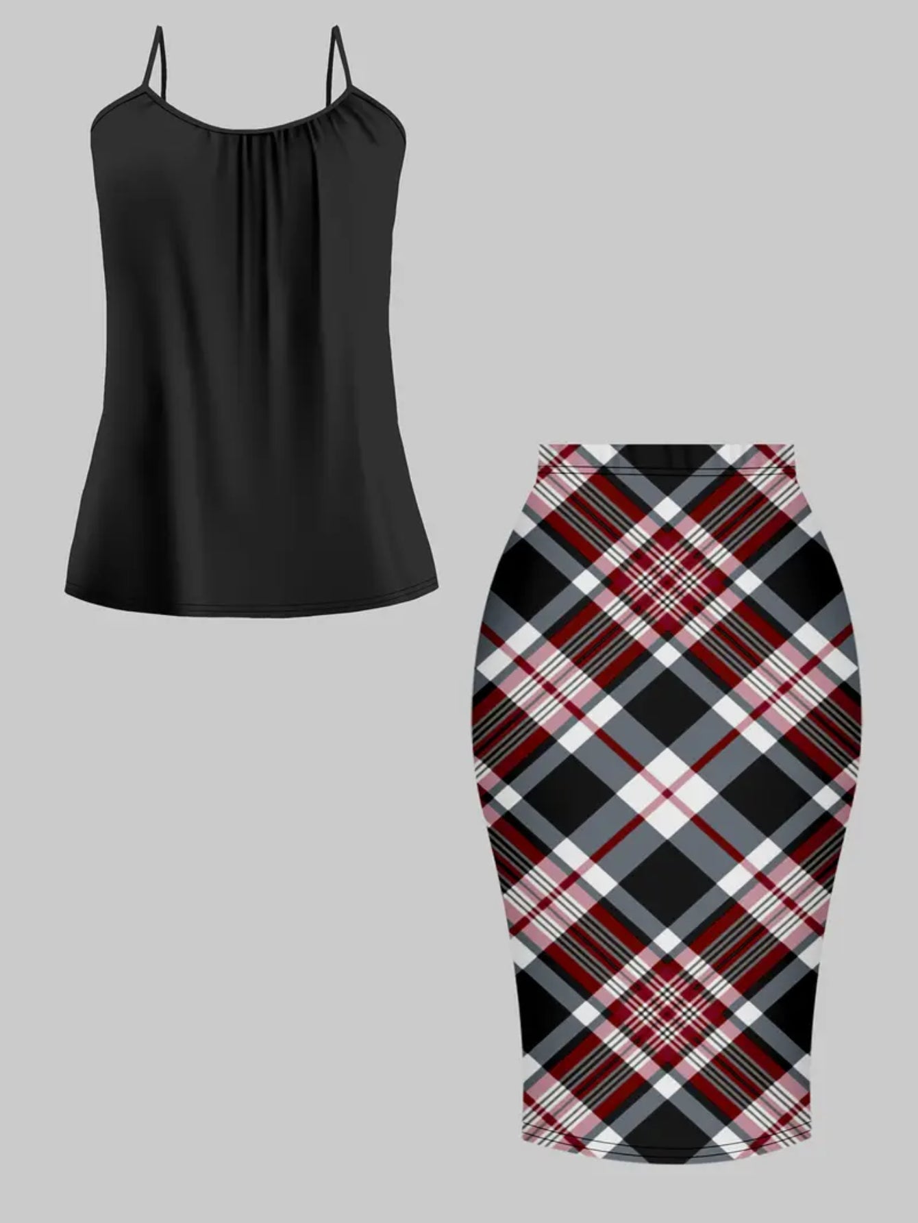 Women's Three-Piece Outfit Set - Plaid Workwear Matching Outfit detail view