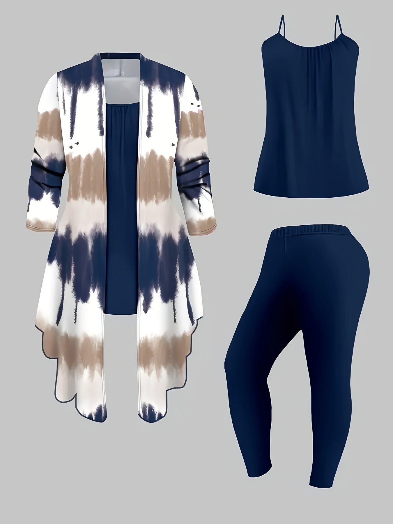 Women's Three-Piece Outfit Set - Printed Casual Matching Look detail view