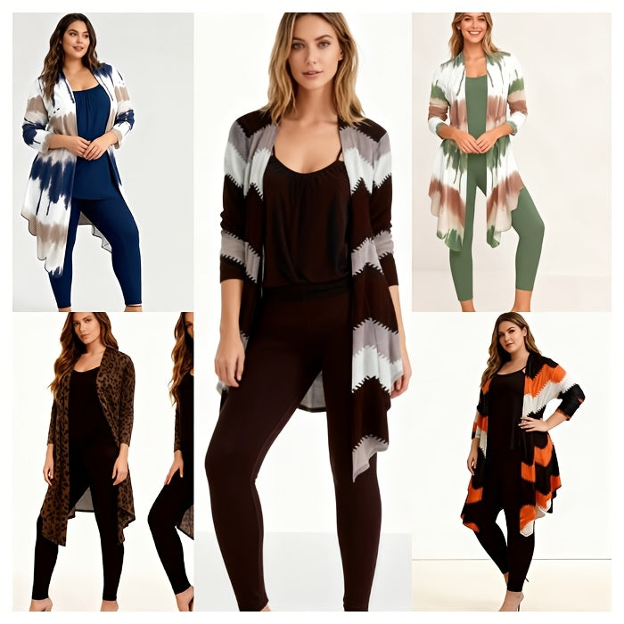 Women's Three-Piece Outfit Set - Printed Casual Matching Look detail view