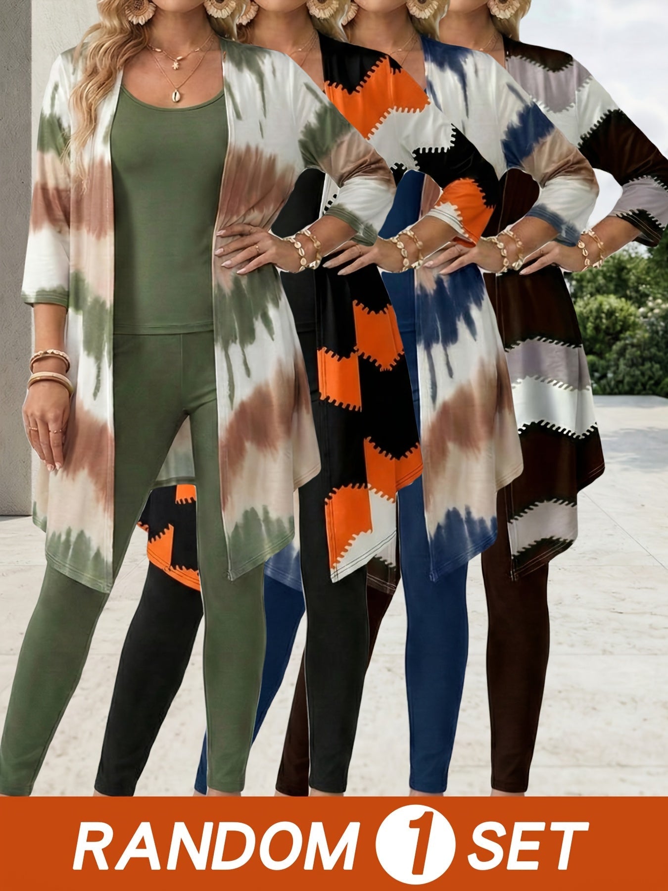 Women's Three-Piece Outfit Set - Printed Casual Matching Look detail view