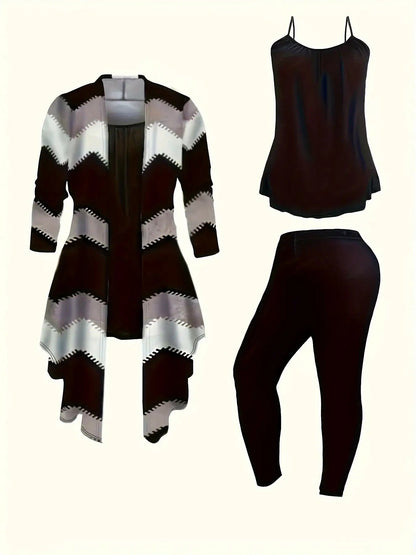 Women's Three-Piece Outfit Set - Printed Casual Matching Look detail view